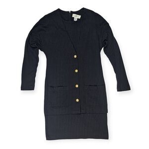 S. Robert's Black Gold Button Down Long Sleeve Midi Dress Women's Size‎ 11/12